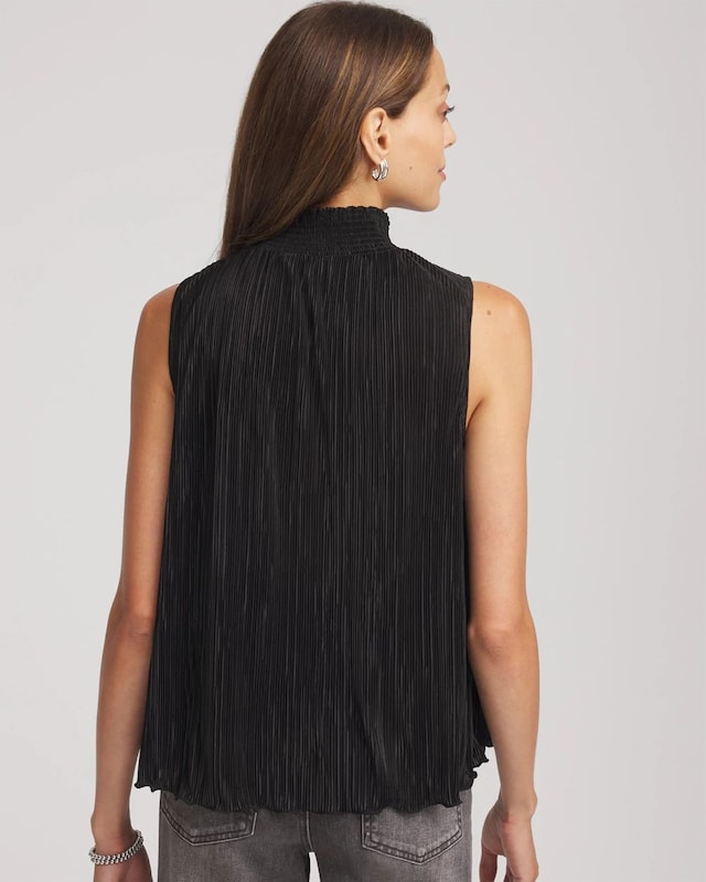 Pleated Smocked Tie-Neck Top - image 3